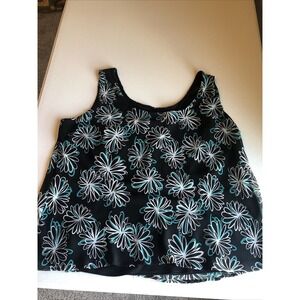 DANA KAY Black w Floral Splash Tank SZ 2X Round Neck Sleeveless Lightweight